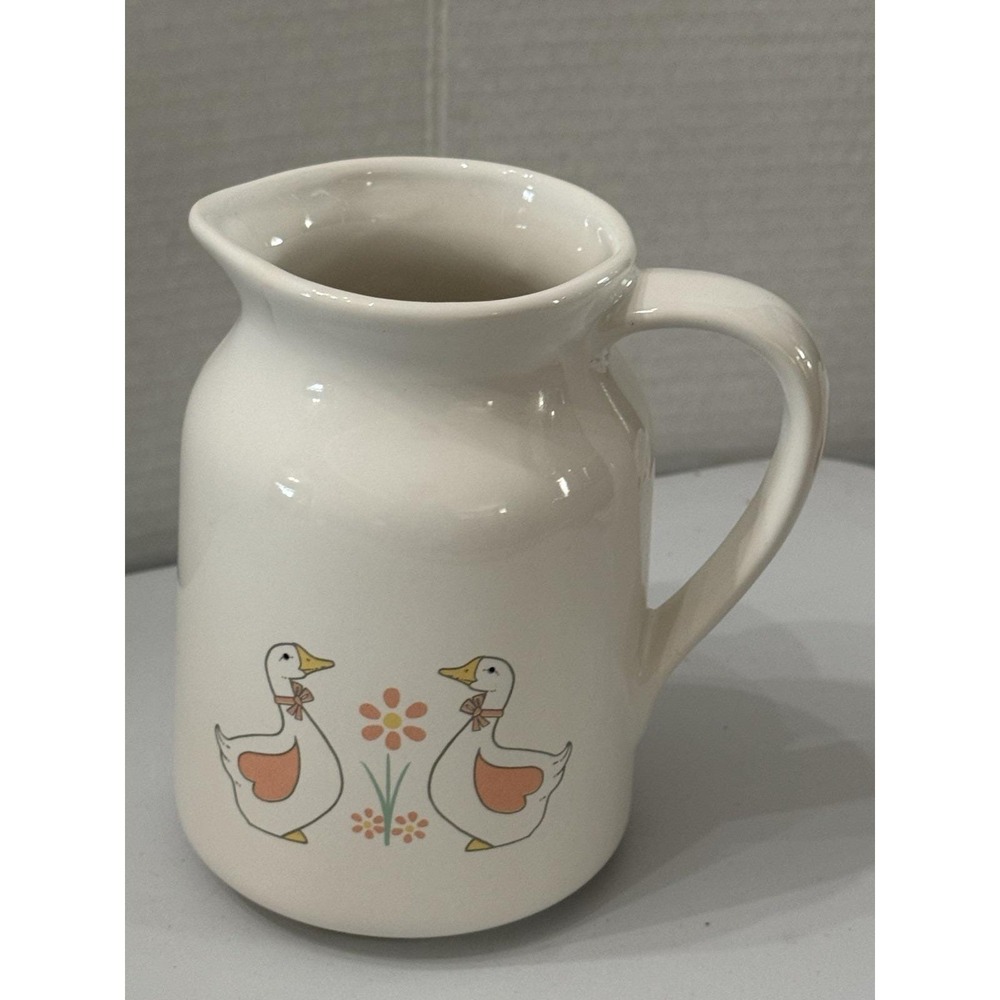 VTG Himark Geese Pitcher Vase Cottagecore Farmhouse Peach Flower Accents